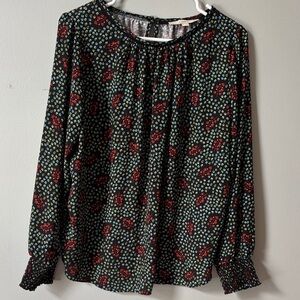 LOFT Black and Red Floral Blouse